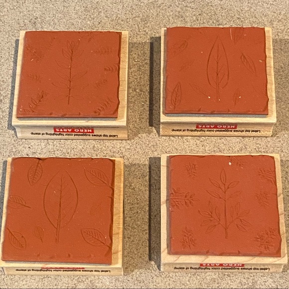 Set of 4 Wood Block Rubber Stamps Leaves Hero Arts - Picture 2 of 8